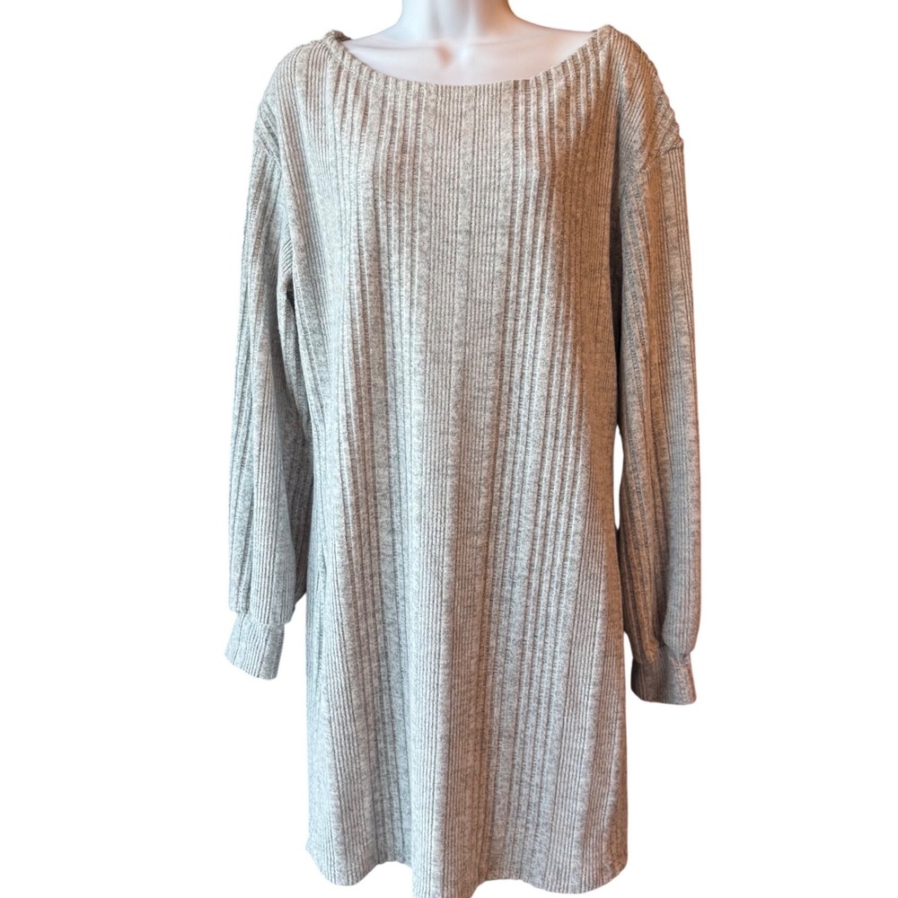 Shein Ribbed Sweater Dress Gray Boat Neck Long Sleeve Size XLarge